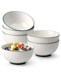 NUTRIUPS White Ceramic Cereal Bowl, 750ml Stackable Soup Bowls, Dishwasher & Microwave Safe, Breakfast Bowl Set of 6