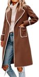 Tankaneo Womens Long Pea Coats Winter Embroidered Contrast Trim Jackets Fashion Overcoat with Belt