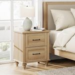 WAMPAT Nightstand with Charging Station,Farmhouse End Sofa Table with USB Ports&Power Outlets for Living Room,Bed Side Table with 2 Drawers for Bedroom,Oak