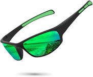 Ofwin Sports Polarized Sunglasses for Men Women Wrap Around Sun Glasses Fishing Cycling Driving Running UV Protection, Matte Black Frame/Green Mirror Lens, standard