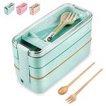 Bento Box 3 Layer, 3 Compartment Stackable Bento Lunch Box, Lunch Box Food Storage Containers for Adults, with Spoon and Fork (Green)