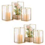 Nuptio Glass Hurricane Candle Holder Set of 6 Gold Pillar Candle Holders Large Rectangular Candleholder Table Centerpieces Decoration for Wedding Party Thanksgiving Ornaments 9.5 & 8.1 & 6.5 inch