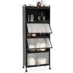 COSTWAY Rolling Kitchen Storage Cabinet, 5-Tier Tall Pantry Utility Shelf with Flip-up Doors & Lockable Wheels, Freestanding Bakers Rack Microwave Stand for Living Dining Room, 60 x 32 x 154cm (Black)