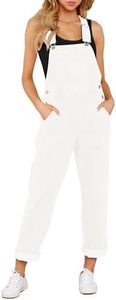 LookbookStore Women's Casual Stretch Denim Bib Overalls Pants Pocketed Jeans Jumpsuits, Brilliant White, X-Large