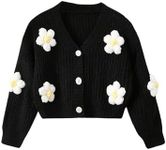 GORGLITTER Girl's Floral Flower Button Down Cardigan V Neck Long Sleeve Knit Cute Sweater Knitwear Black 6Y