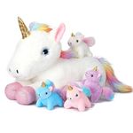 Ramarmro 61cm(24in) Unicorn Stuffed Animal Toy for 3 4 5 6 7 8 9 Year Old Girls, Beautiful eyed unicorn mother and four unicorn babies, Christmas, Birthday Party Plush Gift for Girls