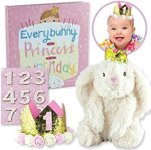 Tickle & Main Coffret Cadeau Lapin d'anniversaire pour bébé Fille - Comprend Un Livre, Un Lapin, Une Couronne de Princesse avec des Autocollants interchangeables, Chaque Lapin est Une Princesse