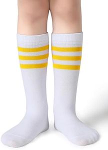 Pareberry Boys Girls Over the Calf Striped Tube Socks Cotton Soft Retro Athletics No Heel Socks for Kids 5-14 Years (US, Age, 5 Years, 8 Years, K07-Yellow/White)