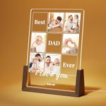 LUCKOR Personalized Birthday Gift for Dad, Custom Acrylic Plaque with Photo, Custom Walnut LED Photo Frame, Christmas Birthday Father's Day Gift for Dad from Daughter and Son, Best Dad Gift Ever