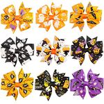 TraderPlus Baby Girls Kids Halloween Pumpkin Hair Bow Bowknot Hairpin with Clip - 3 inch (9Pcs)