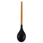 Spatlus Woodtula Silicone Ladle Spoon, Wooden Handle Seamless Nonstick Kitchen Soup Ladle, BPA-Free & Heat Resistant up to 445°F, Silicone Kitchen Cooking Utensils Baking 31.5 cm Black