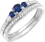 Dazzlingrock Collection Round Blue Sapphire & White Diamond 5 Stone Bridal Engagement Ring Set for Women in 14K Solid White Gold, Size 6.5