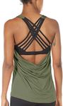 icyzone Yoga Tops Workouts Clothes Activewear Built in Bra Tank Tops for Women (M, Olive)