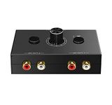 ILIWIWY RCA Stereo Audio Switcher R/L Audio Selector Splitter 2(1)-in-1(2)-Out Audio Selector Switch Box with One Key Mute and Switch Compatible Active Speaker,PC,Ipad,etc