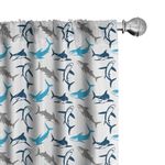 Ambesonne Shark Window Curtains Pack of 2, Retro Style Different Abstract Silhouettes of Dangerous High Seas, Lightweight Set with Rod Pocket, 4 Panels of - 28" x 63", Blue Grey