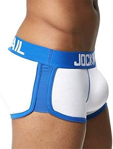 JOCKMAIL Mens Underwear Boxer Trunks Sexy Push up Cup Pad Front + Back Hip Enhance the Buttocks, White, XX-Large