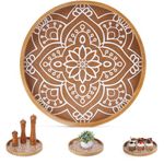 Yangbaga Wooden Serving Tray Round, Rustic Coffee Table Tray Farmhouse Tray Decor for Centerpiece Table Decorations,Candle Holder,Kitchen Table Decor, Boho Ottoman Tray for Home