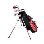 KVV Junior Complete Golf Club Set for Kids/Children Right Hand, 5-Piece Set Includes Oversize Driver, S#，7# & 9# Irons, Putter, Head Cover, Golf Stand Bag (Red 11-13)