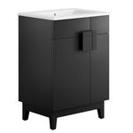 Modway Miles 24” Bathroom Vanity Cabinet in White Black with Ceramic Sink Basin Included