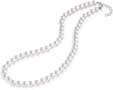 BBTO Collier de Perles d'Imitation Ronde Tour de Cou de Fausses Perles Collier de Perles Blanc 8 mm Colliers de Perles Vintage Collier de Perles Élégant pour Femmes Mariées Mariage Bijoux de Costume