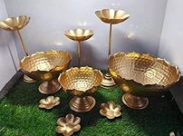 NEW METAL TRENDS NMT ||Taj Urli Floating Flower Set | Taj Urli with Stand Urli with Bowl | Uruli | Pooja Diya| Wedding |Diwali | Christmas |Festival Decor & Home Decoration (Set of 9 pcs)