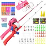 Kids Fishing Pole, Telescopic Fishing Rod, Portable Toddler Fishing Rod and Reel Combo with Tackle Box, Fishing Line, Bobber, and Soft Lures for Boy, Girl, Youth, Beginner, Over 3 Years Old - Red&Pink