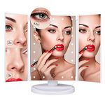 Nestling Vanity Cosmetic/ Makeup Mirror with 22 LED Lights, Touch Screen, Magnification Tri-Fold 2X 3X Magnifying, 180° Free Rotation, Dual Power Supply (White)