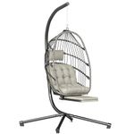 Outsunny Hanging Egg Chair with Stand, Foldable Basket Swing Chair with Retractable Footrest, Soft Cushion and Headrest, for Indoor Outdoor Patio Garden, Light Grey