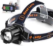 MIAOKE Head Torch, USB Rechargeable Headlamp 100000 Lumen Super Bright IPX5 Waterproof 4 Modes with Power Indicator and Warning Light for Adult Running Outdoor Camping Hiking Fishing/Warrior