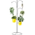 Bird Feeder Stand & Hanging Plant Stand - 3 Shepherds Hooks for Bird Feeders and 2 Plant Hanger Indoor, Outdoor Plant Hanger for Plant Pots, Flower Pots - Hummingbird Feeder Stand