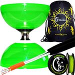 Juggle Dream Triple Bearing Diabolo set Cyclone QUARTZ (Green) Metal Diabolo Sticks, 10m Pro ULTRA-SPIN Diablo String & Travel Bag!