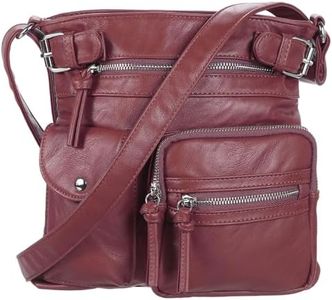 uxcell Crossbody Bags for Women, PU Leather Multi Pocket with Adjustable Straps Women Shoulder Sling Handbags Soft Purse, Red, Red