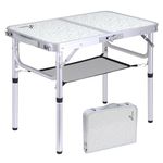 Sportneer Small Folding Table 2ft, 2 Adjustable Height Folding Camping Table with Mesh Layer Portable Folding Camping Tables for Picnic Beach BBQ