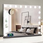 Vanity Makeup Mirror with Lights,Hollywood Vanity Mirror with 3 Color Modes,Lighted Vanity Mirror with Dimmable LED Bulbs &10X Magnification for Desk,Bedroom,Tabletop or Wall-Mounted (Black, 80x60cm)