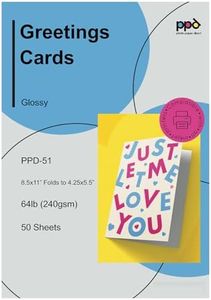 PPD 50 Inkjet Printable Blank Glossy Greeting Card Paper 64lbs 240gsm 10.9mil 8.5x11 Half Fold To 5.5x8.5 Premium Quality Photographic Print Cardstock Instant Dry and Water-Resistant (PPD-51-50)
