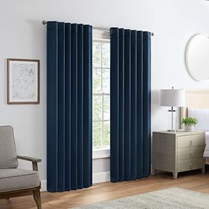 Eclipse Langley Solid Tripleweave Room Darkening Rod Pocket Window Curtains (2 Panels), 52 in x 84 in, Navy