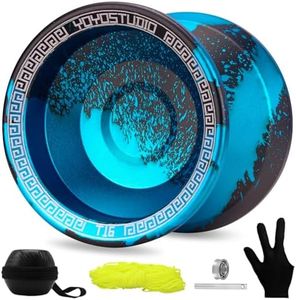 YOYOSTUDIO T16 Responsive Yoyo Professional Dual Purpose Yoyo for Kids 8-12 Beginner Pro Yo yo for Adults with Unresponsive Yoyo Bearing Kits, 10 Yo-Yo String, Yoyos Case & Glove (Black and Blue)