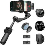 AOCHUAN Gimbal Stabilizer for iPhone & Android,3-Axis Phone Gimbal w/Wireless Lavalier Microphone,Built-in 7.8" Extension Pole,OLED Display,Phone Stabilizer for Video Recording TikTok(V8 Mic Kit)