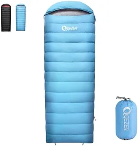 QEZER Down Sleeping Bag for Adults, 600 Fill Power, Ultralight & Compact with Compression Sack for Backpacking, Camping, Hiking