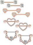 Tatuo 4 Pairs Stainless Steel Nipple Rings Tongue Ring Piercing Body Jewelry Barbell CZ Heart Shape Rings for Women Girls, stainless steel and zirconia