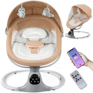 Electric Baby Swing for Infants to Toddler, Portable Swing Baby Rocker with 5 Point Harness, 5 Sway Speed, Bluetooth,12 Preset Lullabies with Remote Control, Infant Swing for Baby Boys & Girls, Khaki