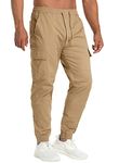 MAGCOMSEN Men's Trousers with Elasticated Cuffs Outdoor Travel Pants Cotton Cargo Trousers Khaki