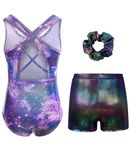 uideazone Gymnastics Outfit For Girls Quick Dry Criss Cross Leotards Galaxy Biketard Unitards With Shorts For Training