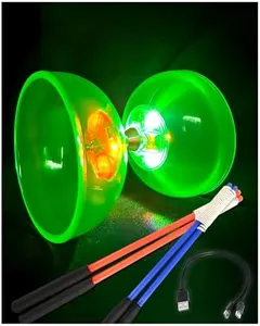Rechargeable LED Diabolo, Translucent and Impact-Resistant Material, Triple Bearing Design for Smooth Spins, Includes Plastic Hand Sticks & Extra String, Perfect for Beginners and Performers (Green)