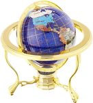 Unique Art 10-Inch Tall Table Top Blue Crystallite Ocean Gemstone World Globe with Gold Tripod Stand