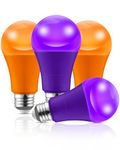 Purple and Orange Light Bulbs, 100W Equivalent A19 LED Light Bulbs, 14W Colored Light Bulbs Halloween for Pathway, Porch, Christmas, Home Lighting, Party Bar Decor, E26 Base, 4 Pack, UL Listed