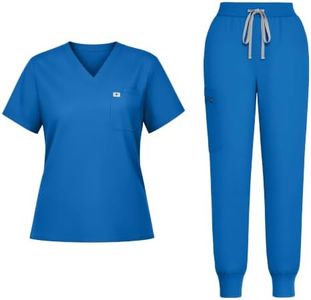 Eadflie Scrubs for Women Medical Scrubs Set - V-Neck Top & Jogger Pants with 5 Pockets, Soft Stretch Woven fabric,Side splits - (Royal Blue/2XL)