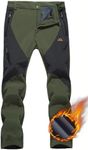 TACVASEN Winter Trousers Men Warm Fleece Trousers Climbing Hunting Pants Trekking Safari Trousers Olive Green