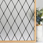 VELIMAX Frosted Black Lattice Window Film Static Cling Window Privacy Films Decorative Glass Vinyl Film for Windows Removable Sun Blocking Anti-UV 44x200cm