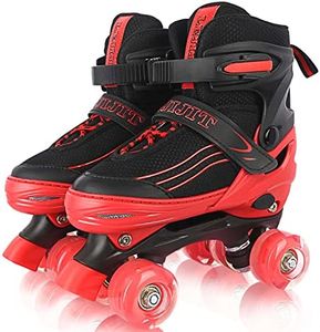 Rollschuhe für Mädchen Jungen Einstellbare Kinder Rollschuhe mit leuchtenden Rädern, Spaß Beleuchtung für Jungen Mädchen, Rollschuhe für Kinder (Black red, Medium (32-36 EU))